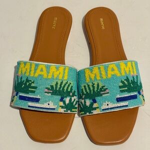MAEVE Anthropologie The Fiona Beaded Miami Slide Sandals Blue Size 36 US 6 NEW